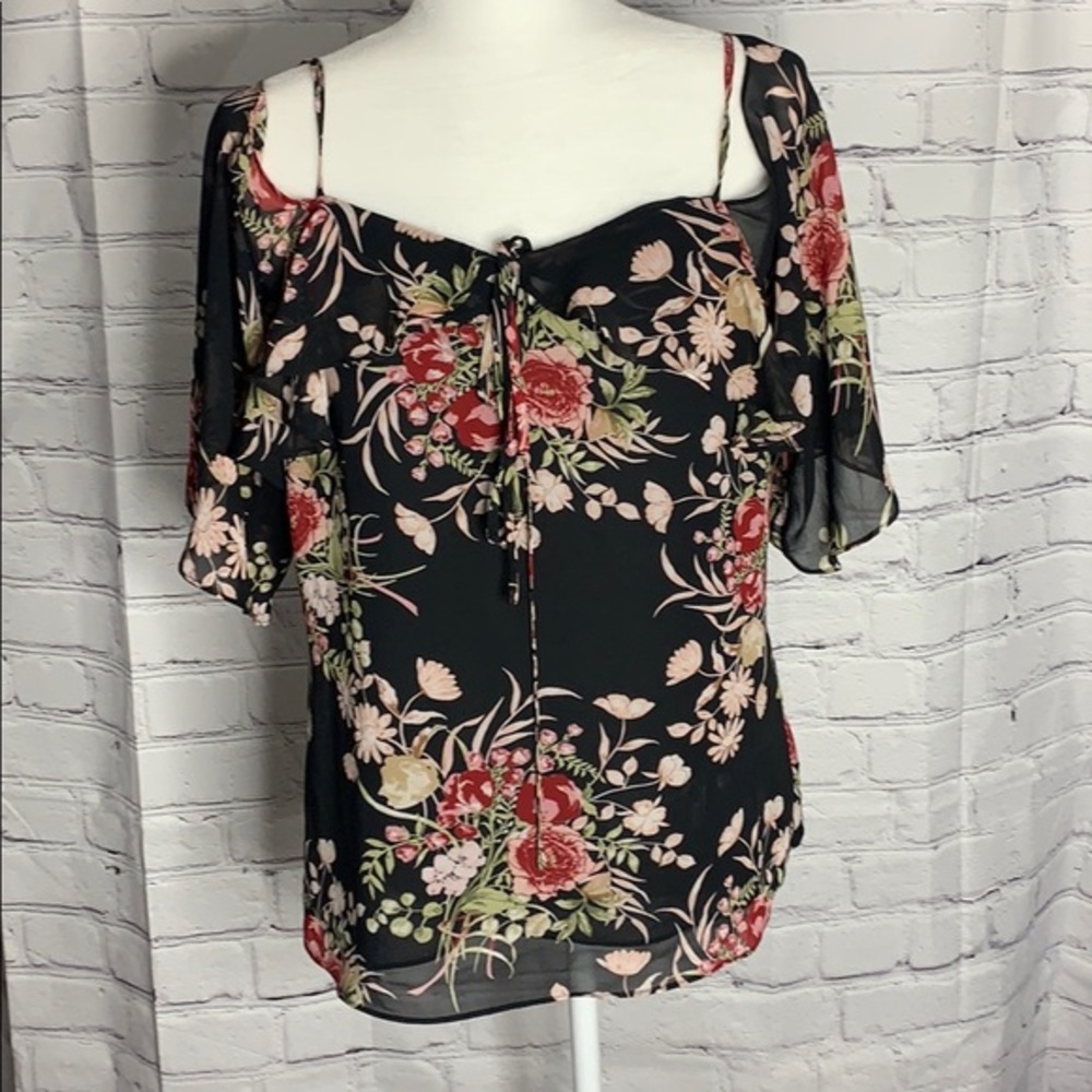 New York and Company floral cold shoulder top